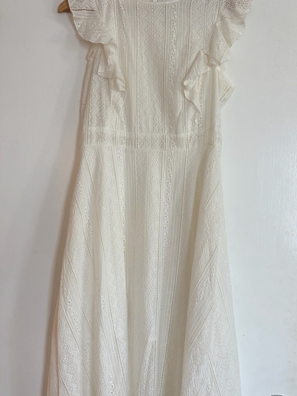 Women's Cream Eyelet Midi Dress with Ruffle Sleeves